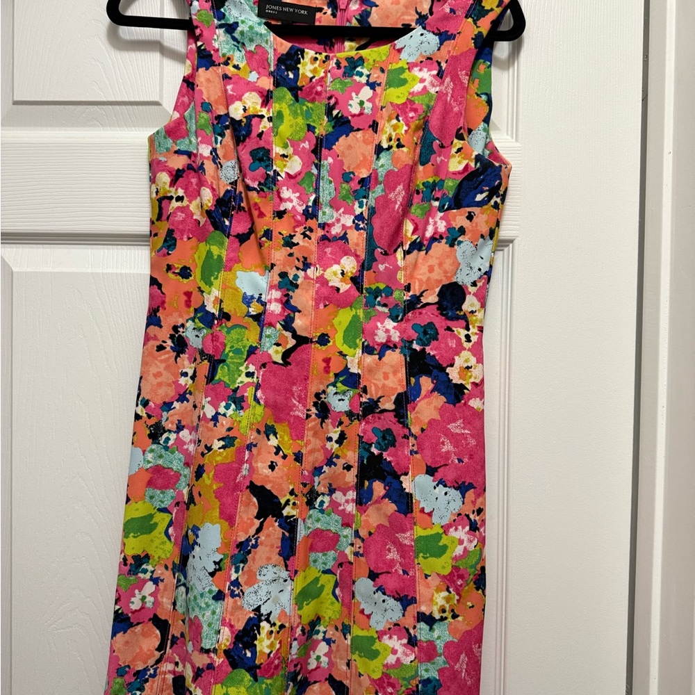 Jones New York Vibrant Floral Midi Dress - Pink and Blue